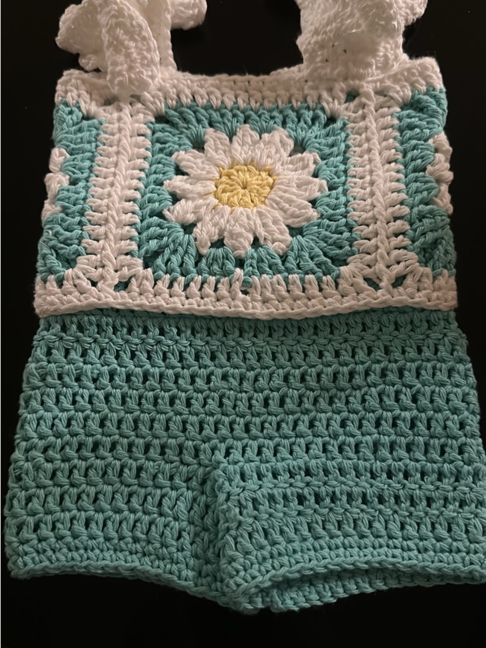 Girls' Crochet Daisy Tank Romper - Mint & White